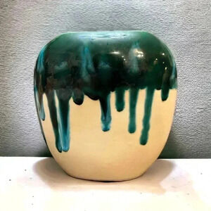 Vintage Pottery Vase Drip Glaze Artist signed. 7”x6.5” Excellent Condition